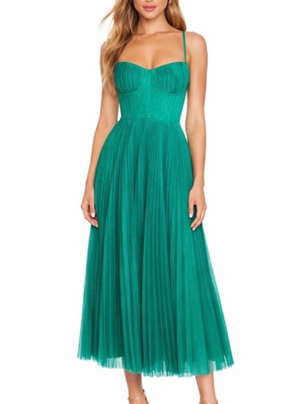 Hutch Teal Pleated Tulle Midi Dress